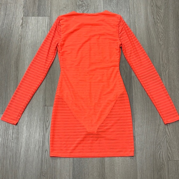 REVOLVE h:ours Size S Mini Dress Neon Orange Striped Bust Bodycon Sleeves Women - Picture 11 of 11